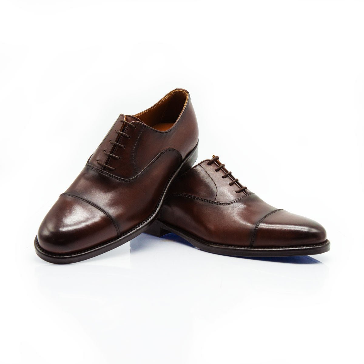 Figini - Stringate Francesine classiche con fondo cuoio in vitello anticato marrone - Figini Milano