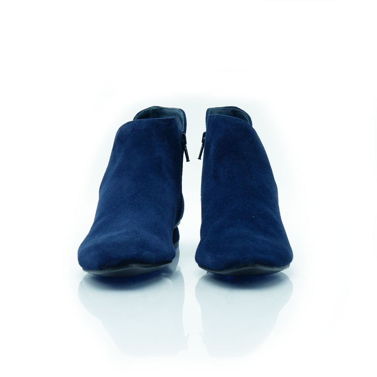 Figini - Tronchetto guanto aperto in caviglia con tacco di 2 cm in camoscio blu - Figini Milano