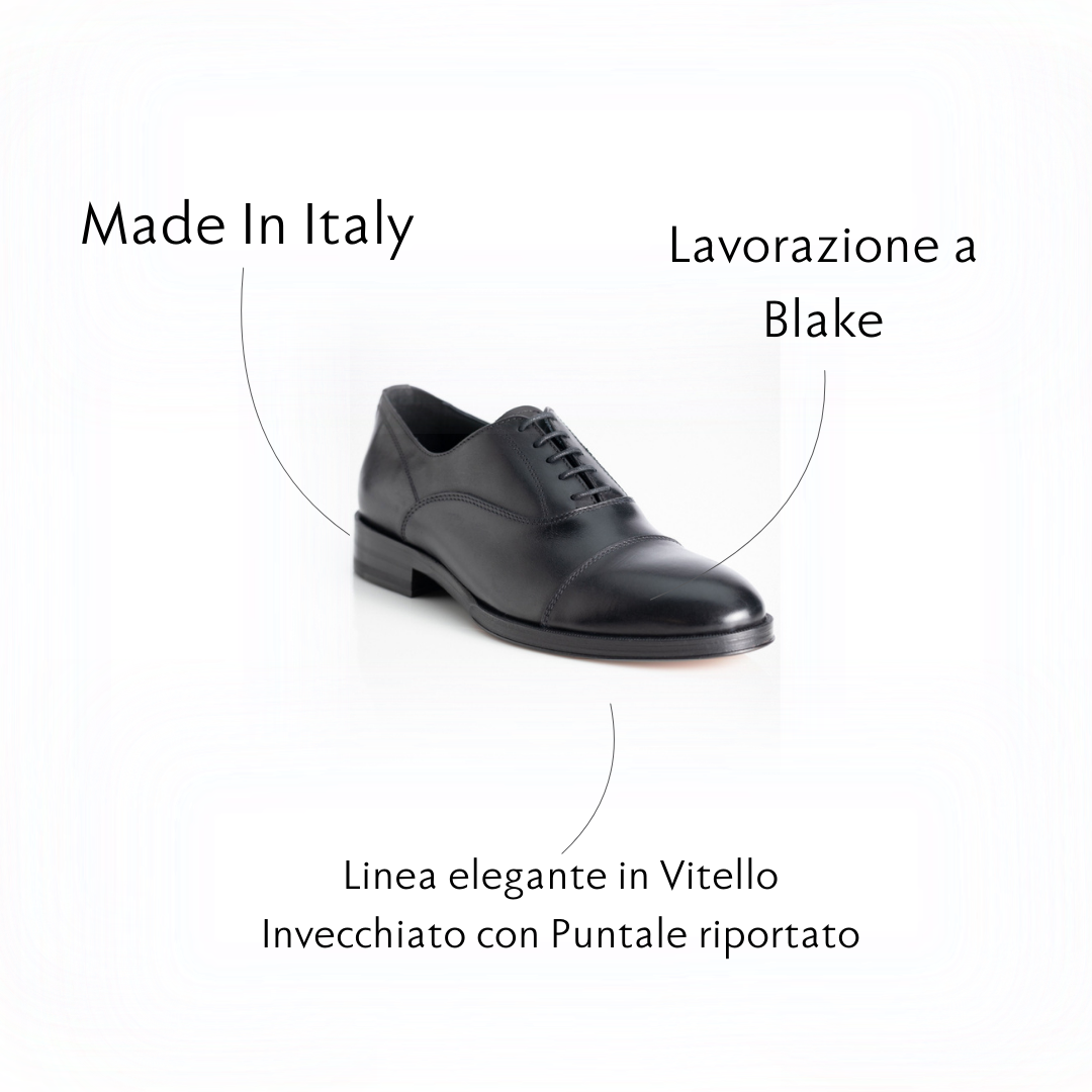 Figini- Black Calfskin Oxford Brogue with Leather sole