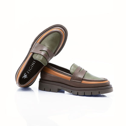 Figini- Three colors Loafer, Brown Green and Leather color