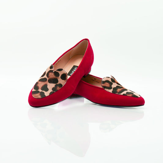 Figini - Heart Moccasins with 2 cm heel in red suede