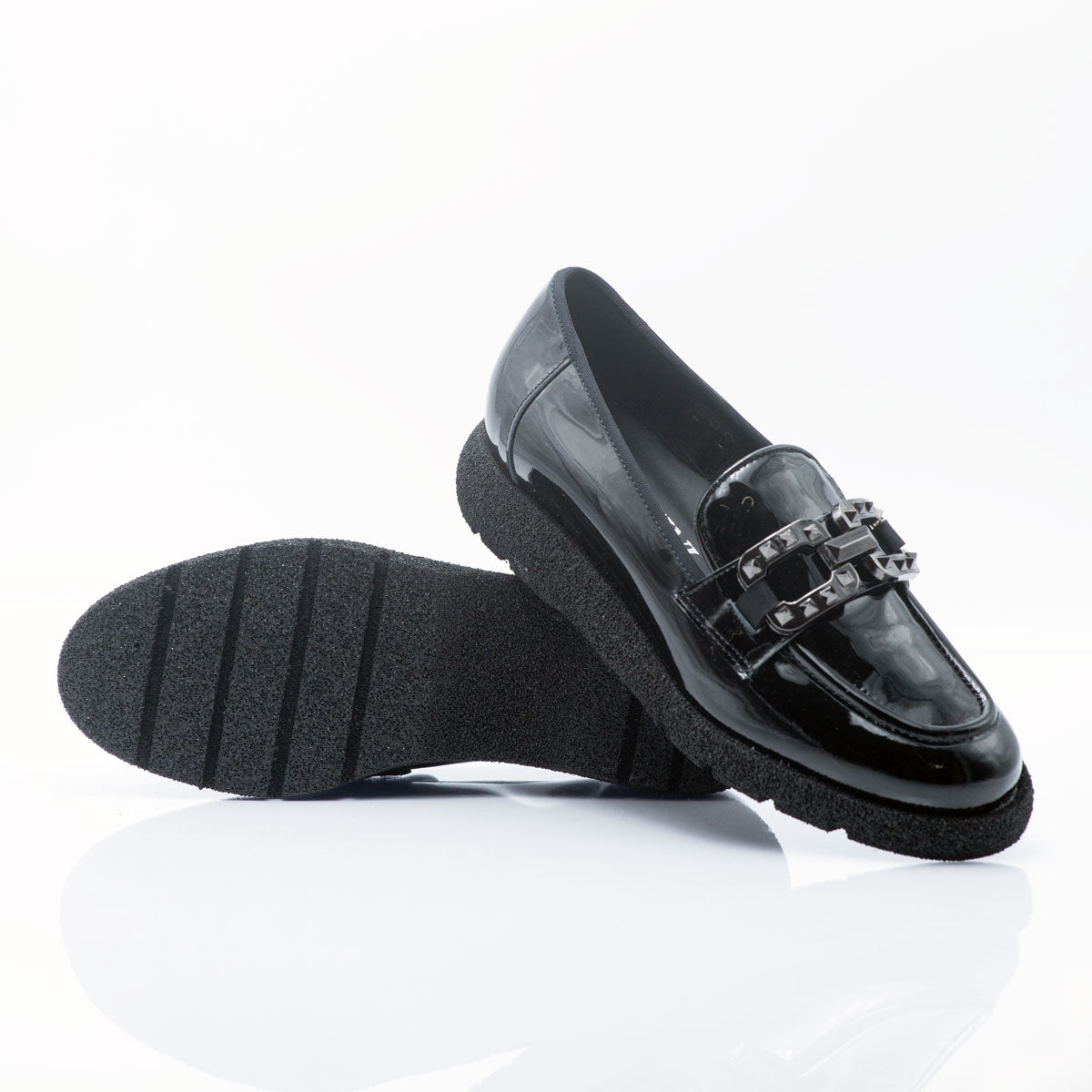 Figini - Black Glossy Loafer with stuffed steel bucle