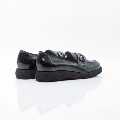 Figini - Black Glossy Loafer with stuffed steel bucle