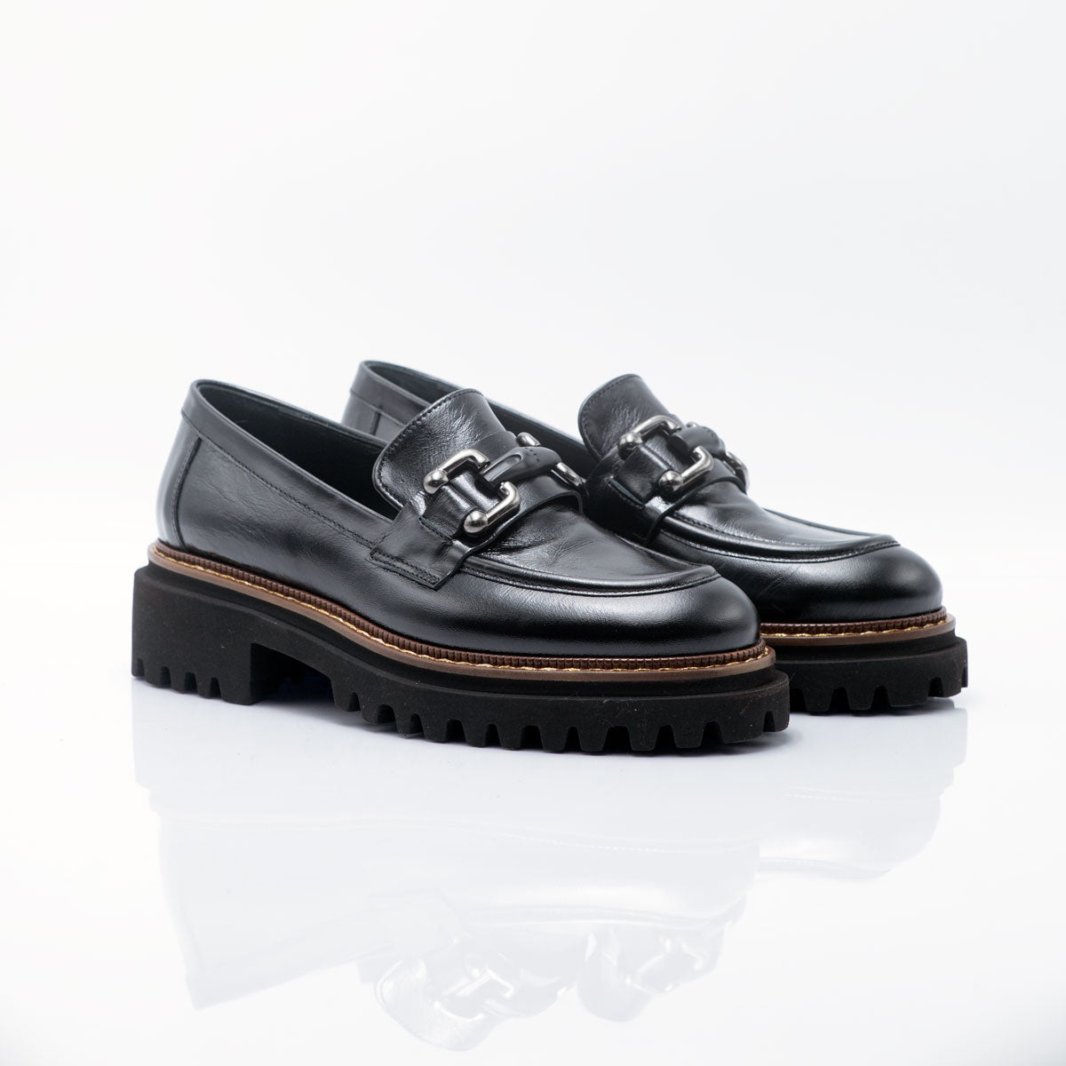 Figini- Black Patent Leather Chunky Loafer with Horsebit