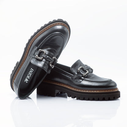 Figini- Black Patent Leather Chunky Loafer with Horsebit