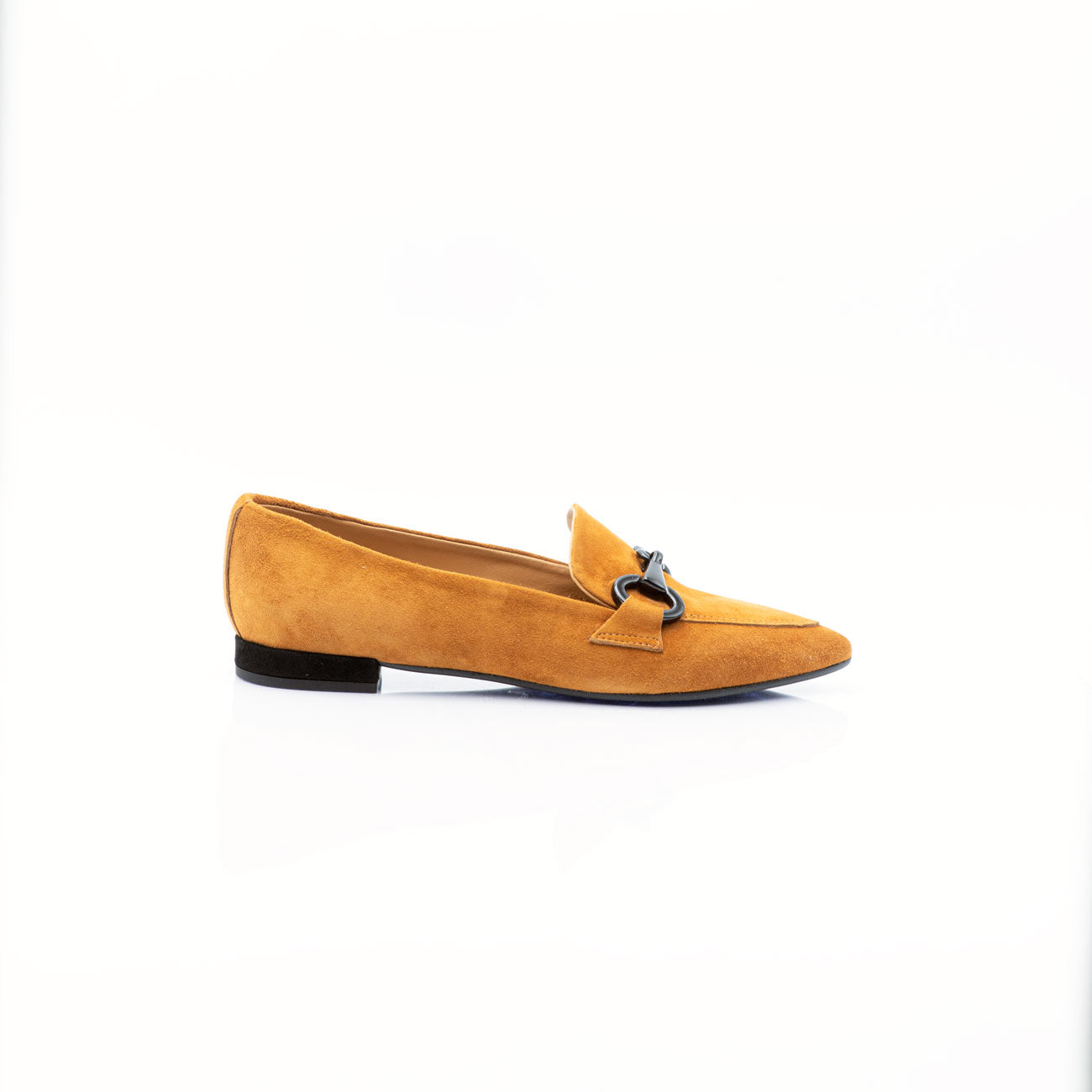 Figini- Leather Suede color Pointy Loafer with Black buckle