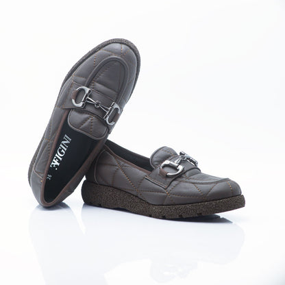Figini - Dark Brown Quilted Leather Loafer with Steel Accessory