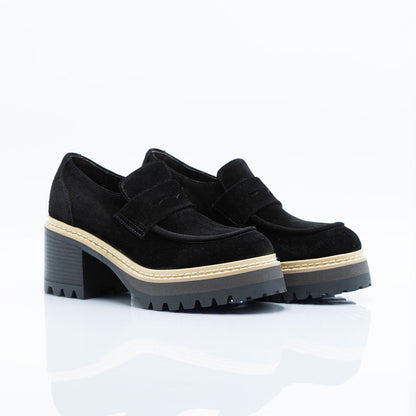 Figini- Black Chunky Loafers with 6 cm Heel