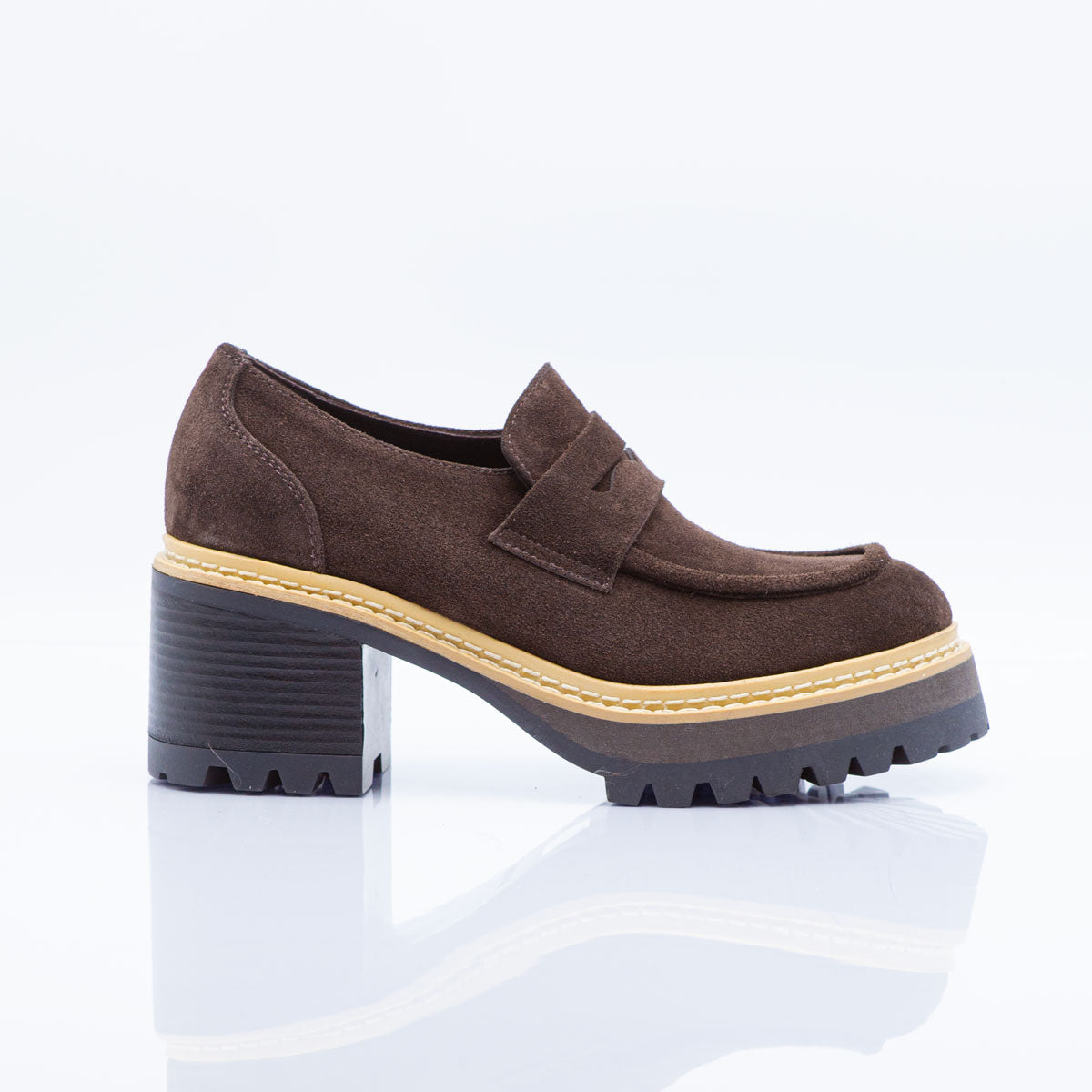 Figini- Dark Brown Chunky Loafers with 6 cm Heel