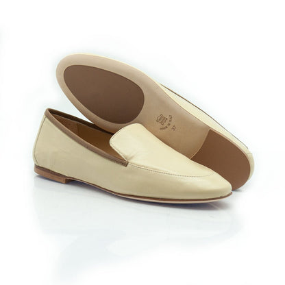 Mocassini Bicolori con Suola Cuoio in Nappa Beige e Taupe - Figini Milano