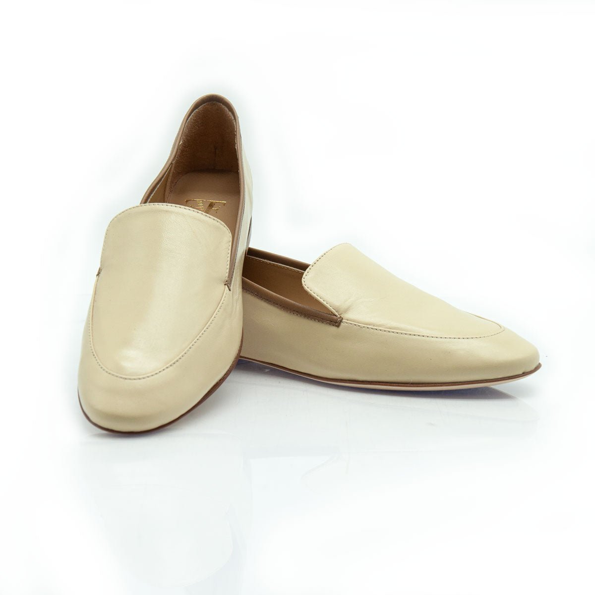 Mocassini Bicolori con Suola Cuoio in Nappa Beige e Taupe - Figini Milano