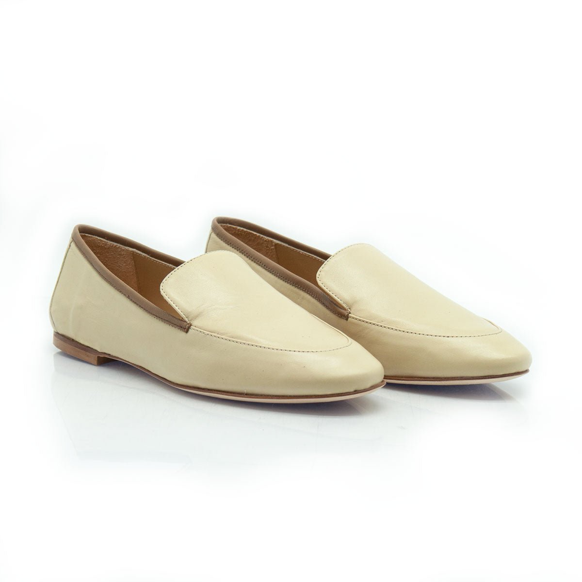 Mocassini Bicolori con Suola Cuoio in Nappa Beige e Taupe - Figini Milano