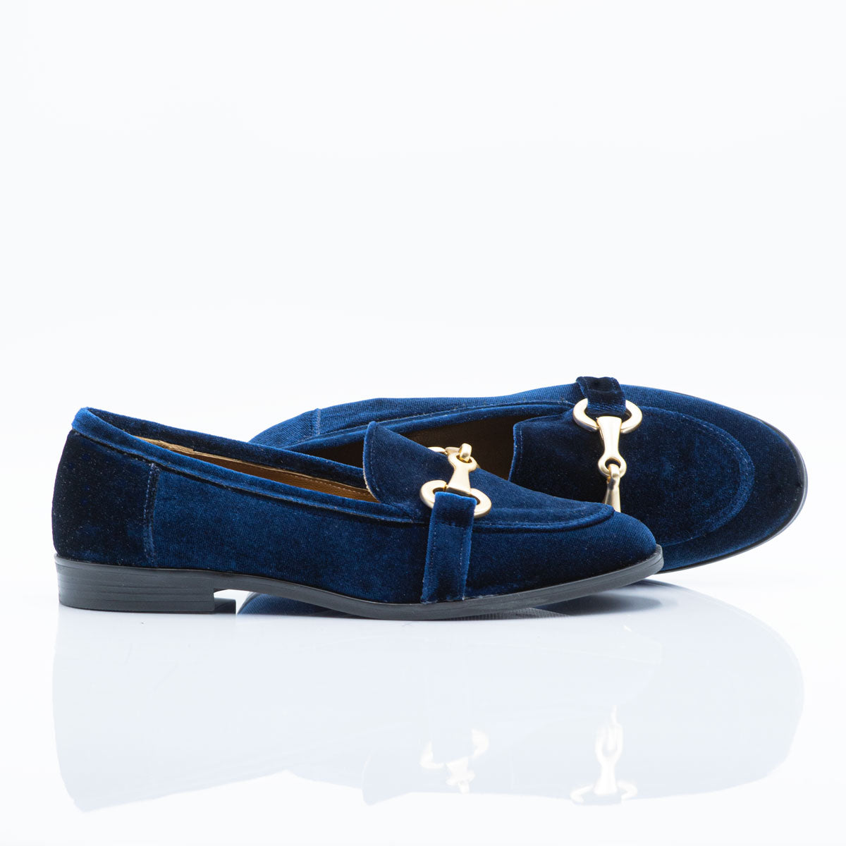 Figini- Blue Velvet Loafers with Gold Horsebit