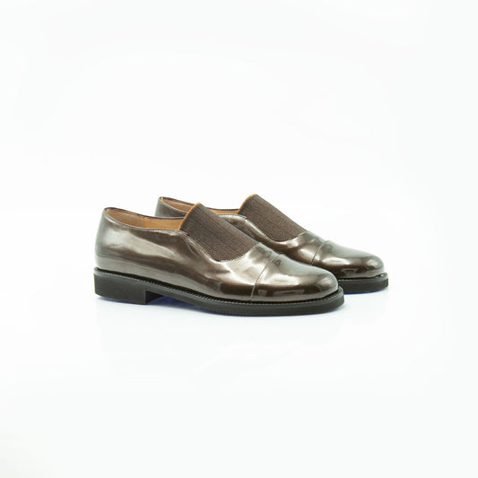 Figini - Slip-on con tacco 2 cm in vernice perlata bronzo