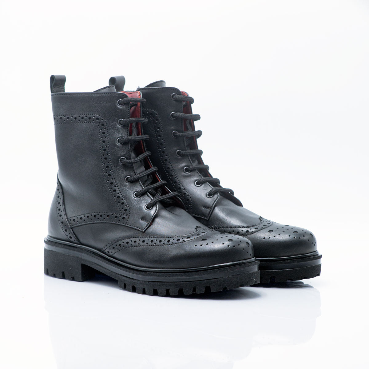Figini - Black leather Lace-up Brogue ankle Boots