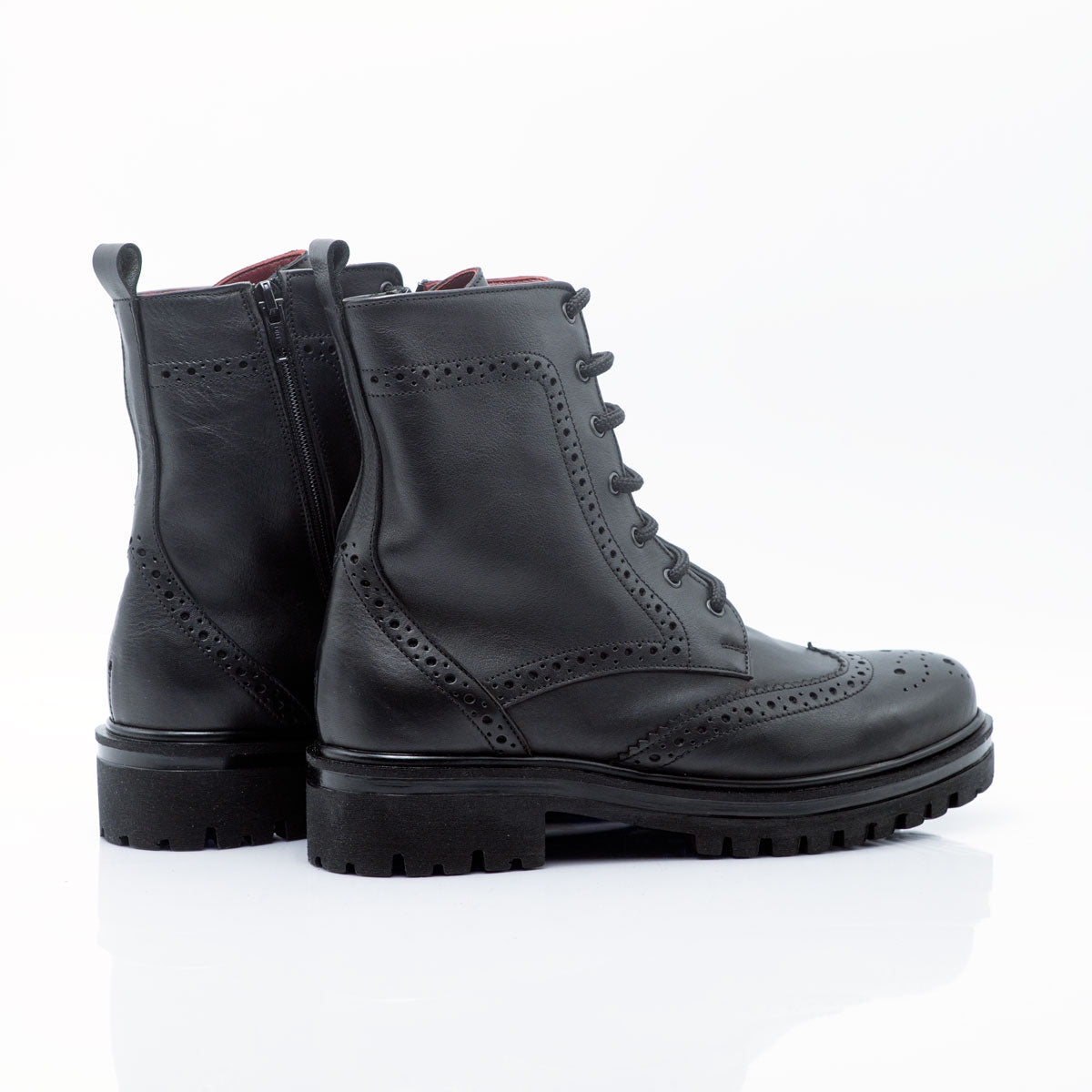 Figini - Black leather Lace-up Brogue ankle Boots