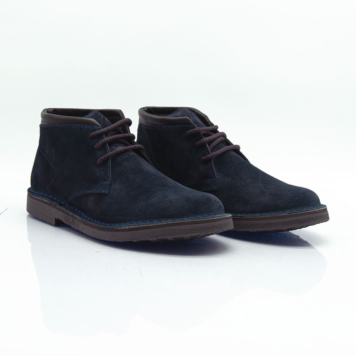 Re Blu - Polacchi Desert Boots in camoscio ingrassato blu - Figini Milano