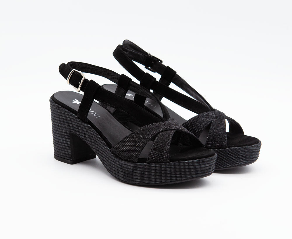 Figini - Sandali Platform con inserti glitter in camoscio Nero