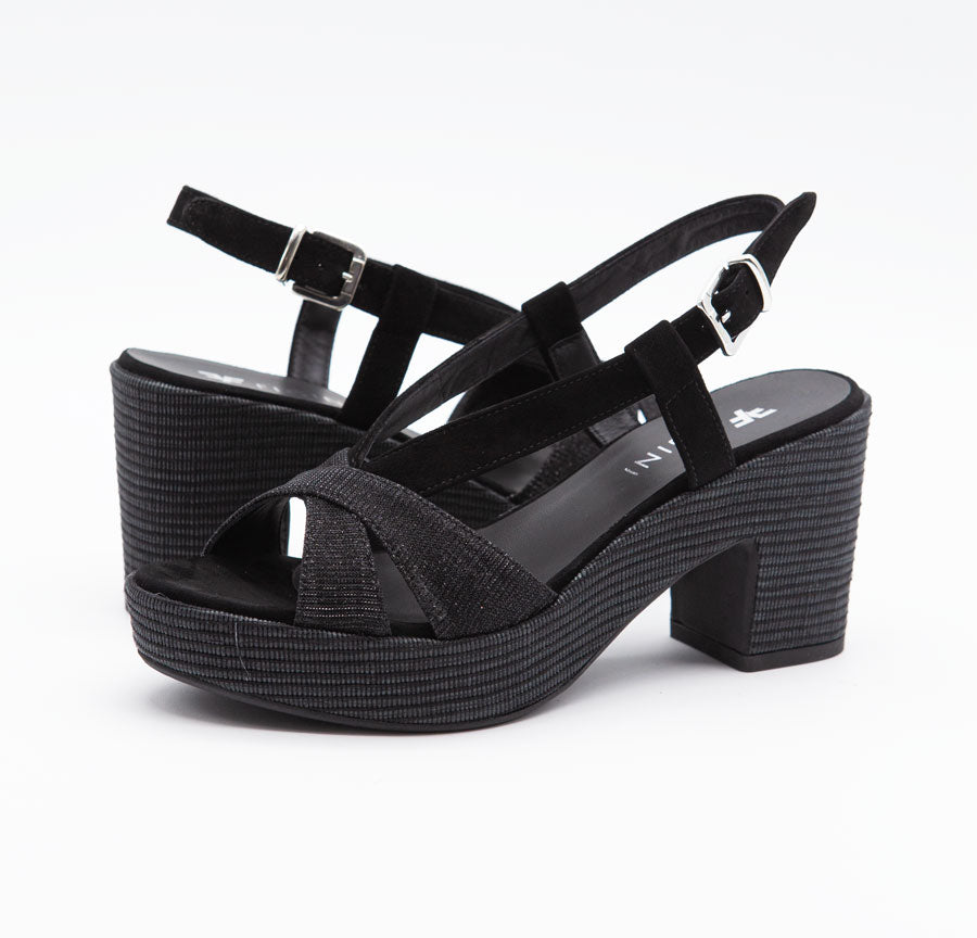 Figini - Sandali Platform con inserti glitter in camoscio Nero