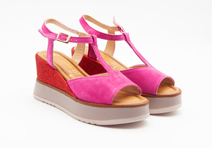 Figini - Sandali Wedge in camoscio Fucsia