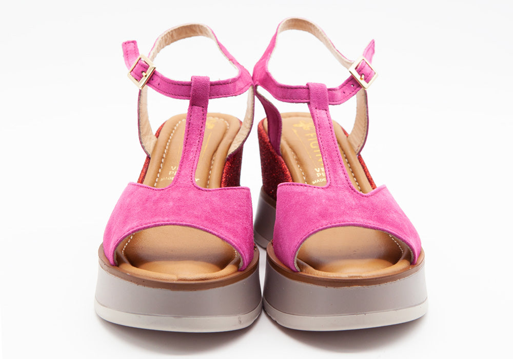 Figini - Sandali Wedge in camoscio Fucsia