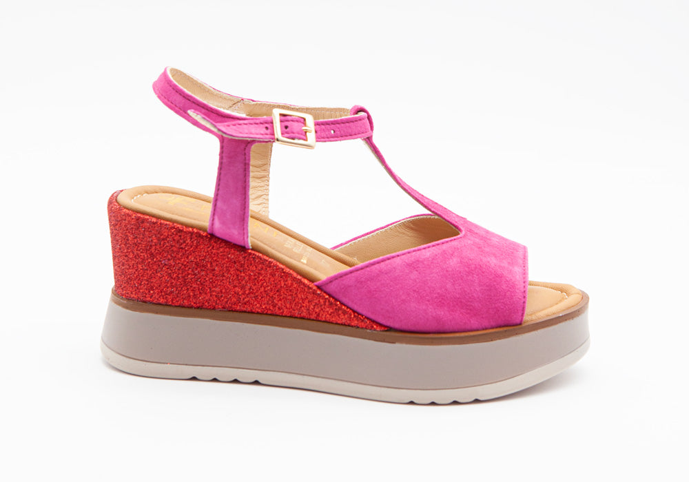 Figini - Sandali Wedge in camoscio Fucsia