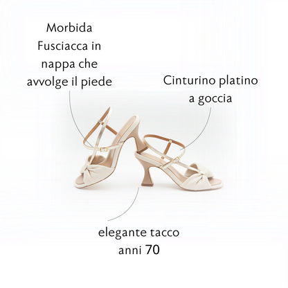Figini - Sandalo Fusciacca con tacco 7 cm in nappa  Off-White
