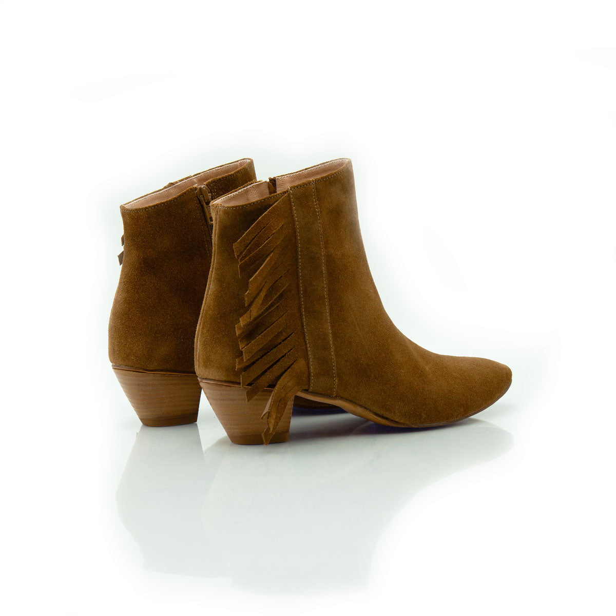 Figini - Ankle boot with fringes and 4 cm heel in leather suede