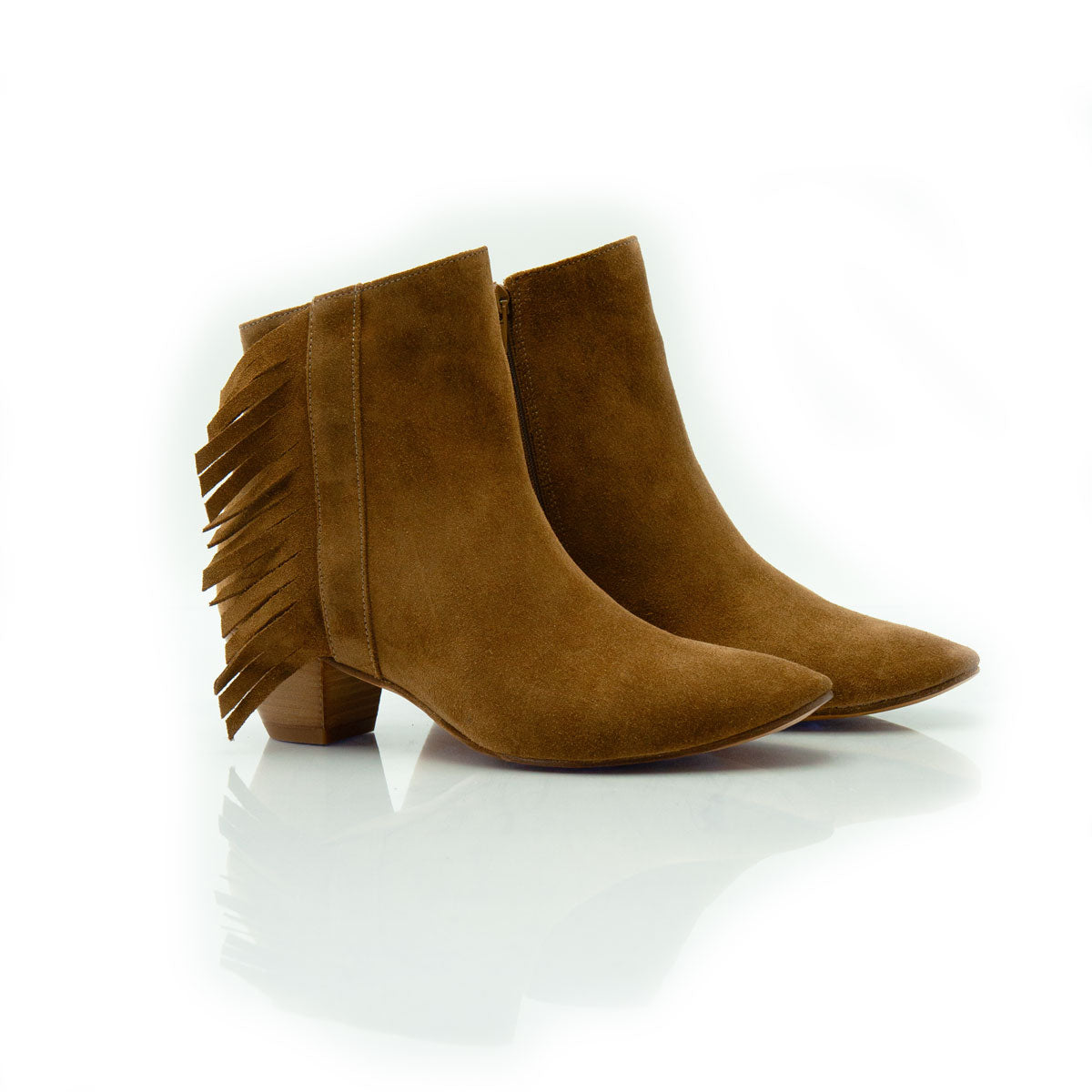 Figini - Ankle boot with fringes and 4 cm heel in leather suede