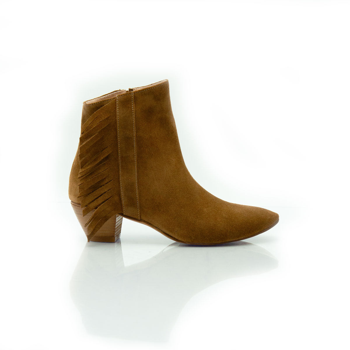 Figini - Ankle boot with fringes and 4 cm heel in leather suede