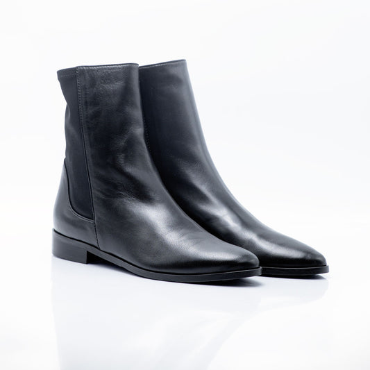 Figini - Black Nappa low Ankle Boots, zip closure and fabric back