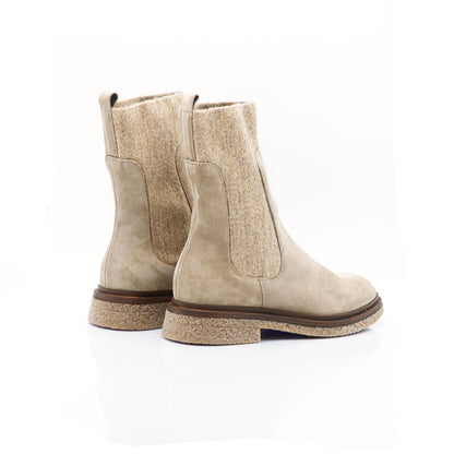 Figini- Taupe Ankle Boots, with lug sole and a Wool Leg detail