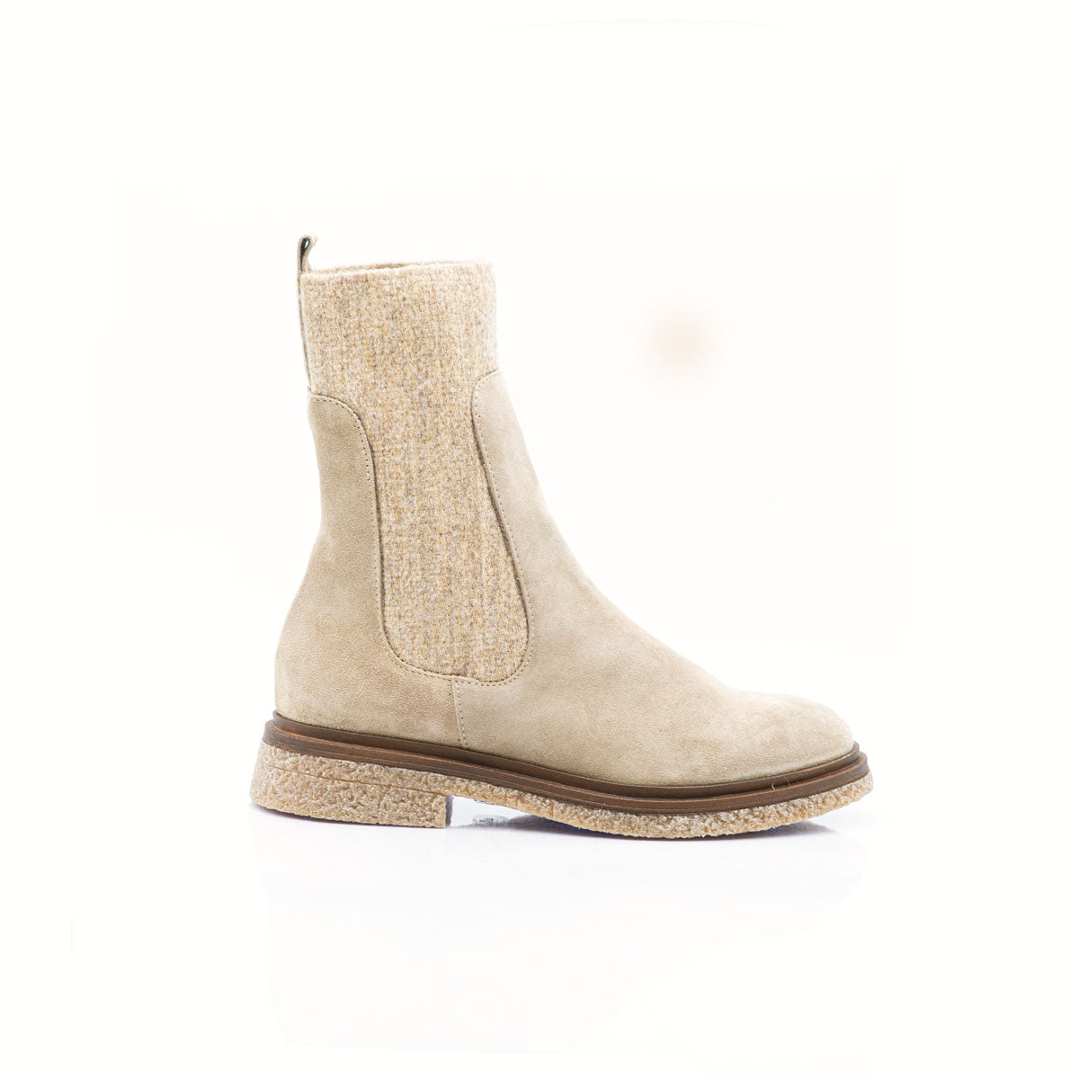 Figini- Taupe Ankle Boots, with lug sole and a Wool Leg detail