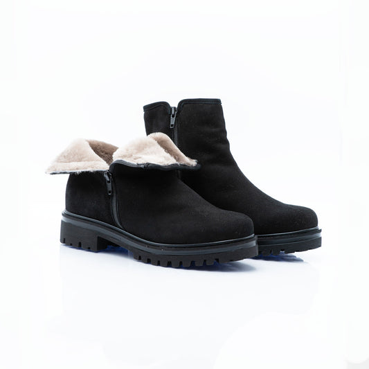Figini- Black Low Boots with Real Fur Lining