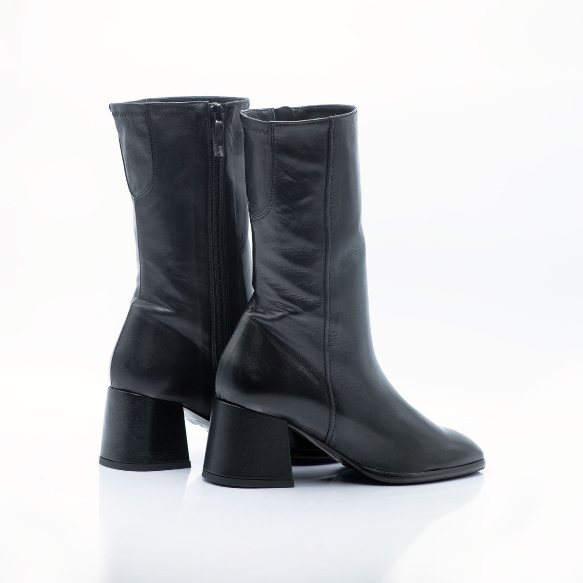 Figini - Black nappa Mid Boots with 5 cm Square Heel
