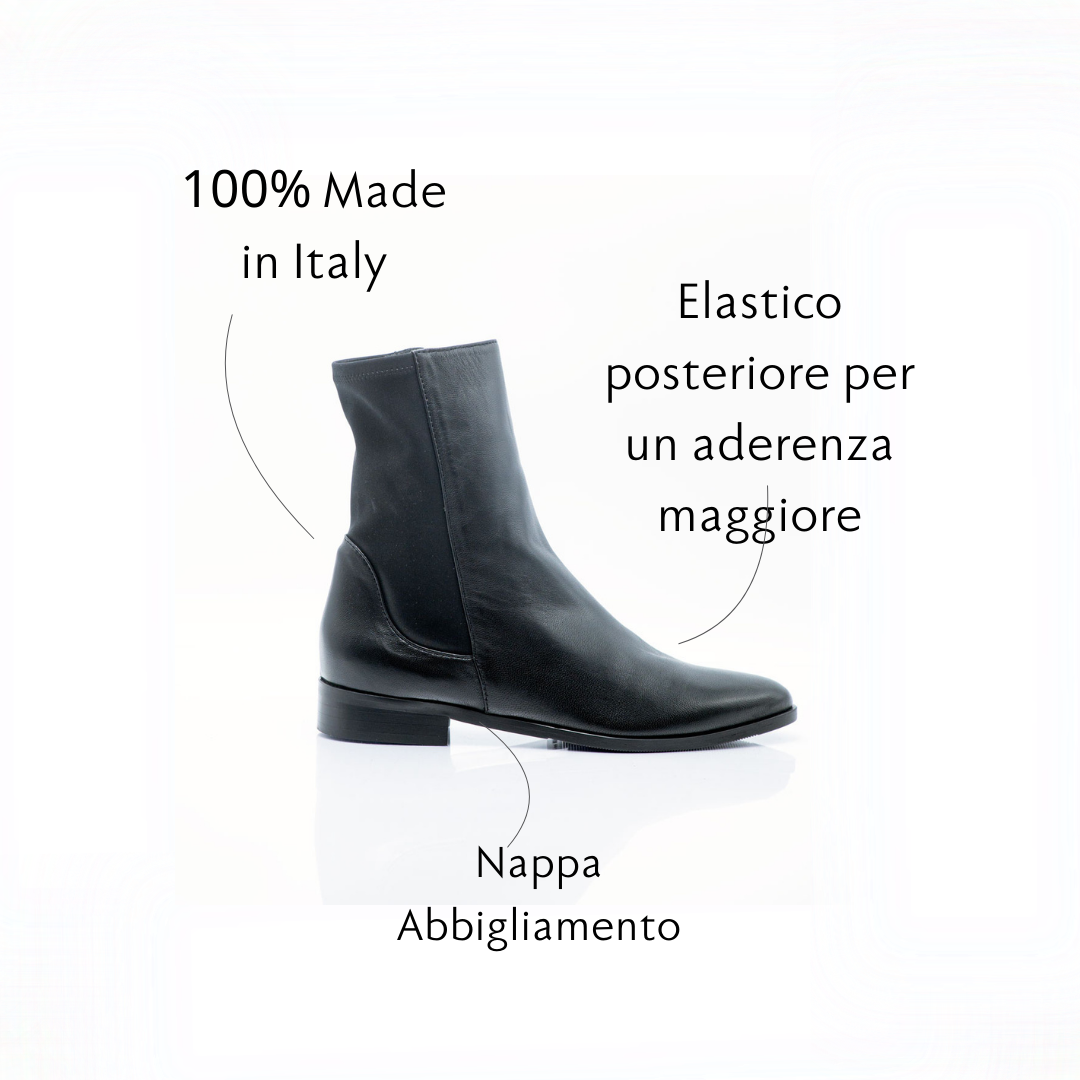 Figini - Black Nappa low Ankle Boots, zip closure and fabric back