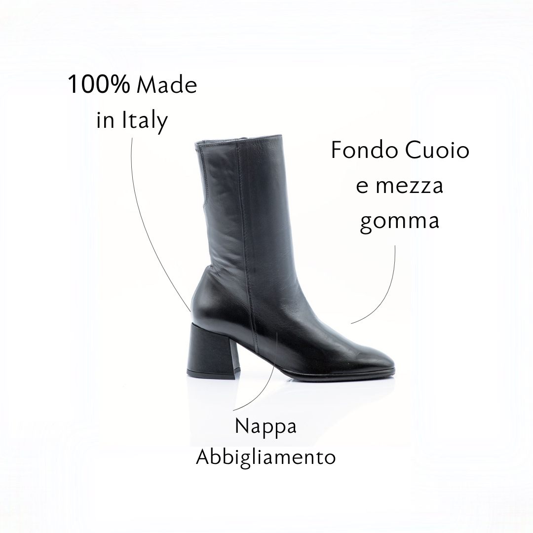 Figini - Black nappa Mid Boots with 5 cm Square Heel