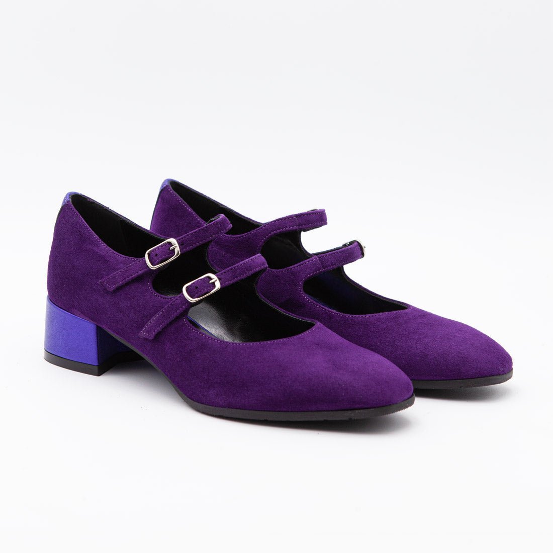 Figini - Mary Jane doppio cinturino con tacco 4 cm in Camoscio Viola - Figini Milano