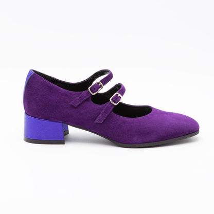 Figini - Mary Jane doppio cinturino con tacco 4 cm in Camoscio Viola - Figini Milano